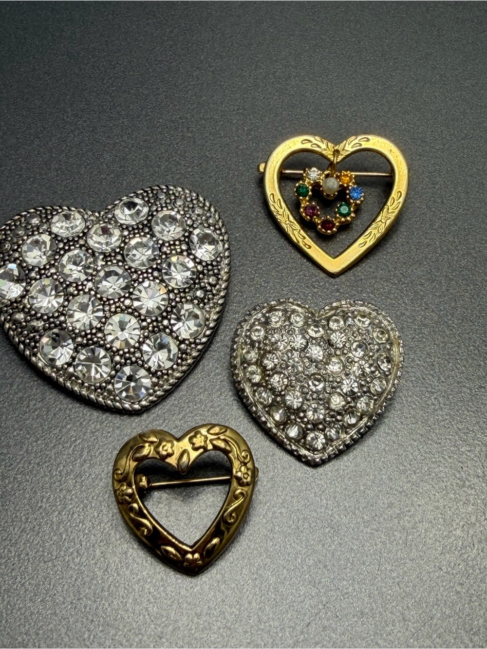Vintage Heart Brooches one Signed #cz117